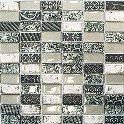 Rem rektangel mosaikplattor glas mosaik sten retro silver antracit struktur väggbeklädnad kökskakel WC – MOS83-CRS2