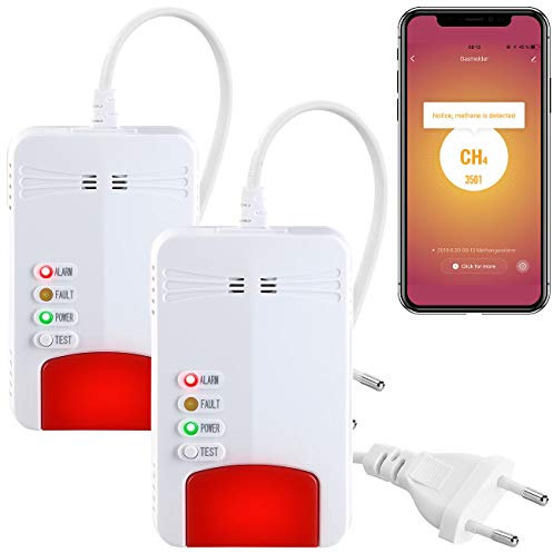 VisorTech Multigasmelder: 2er-Set Multi-Gasmelder für haushaltsübliche Gase, mit WLAN & App (Gasmelder mit Apps, Gas-Spürgerät, Netzteil Tester)