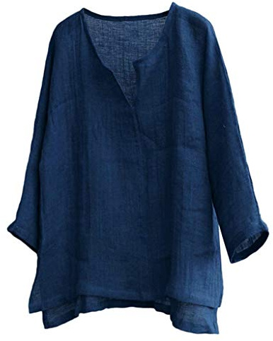 KPPONG Chemise Homme en Lin Grande Taille Casual Manches Longues Shirt Ample Fit Col V Tops Décontracté Confortable Respirant Blouse Tunique