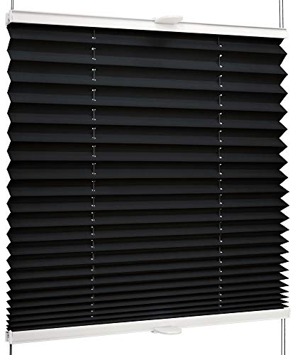 SchattenFreude Basic Klemmfix-Plissee für Fenster | Mit Klemm-Haltern | Ohne Bohren | Schwarz, Breite: 135cm x Höhe: 130cm