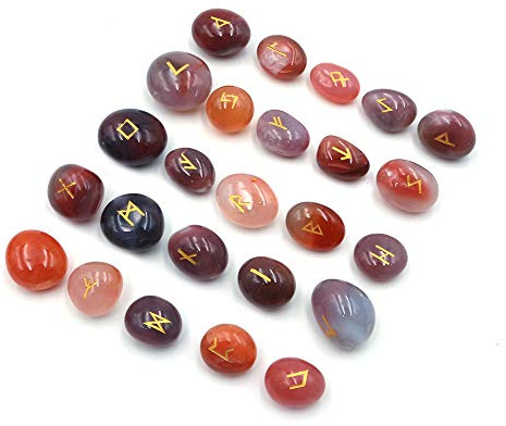 Namvo Lot de 25 Pierres énergétiques Dvining avec Une Poche, Runes en Pierre précieuse avec Inscription gravée et Sac