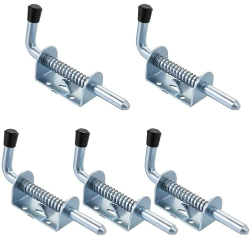 5 Stück Federriegel Torriegel, Spring Latch Bolzenschrauben Türriegel Federriegel Schnappverschluss Schubriegel Türschlossriegel mit Gummigriff und Feder, Verzinkt (Silber)