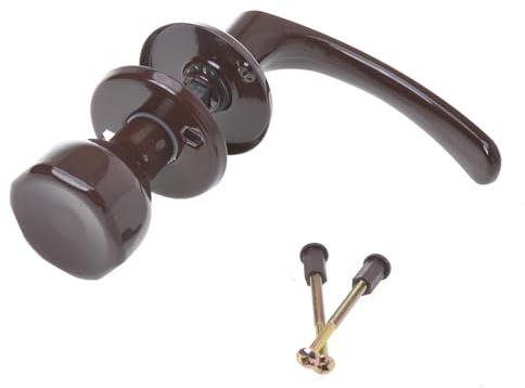Aqbau® Türknopf mit Türdrücker Braun – Metall pulverbeschichtet, 8 mm Vierkantstift, Rosette Ø55 mm, Griffteil 110 mm, für Holztüren