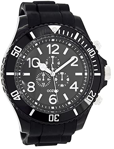 Oozoo Herrenuhr mit Silikonarmband Arabische Zahlen und Indexe Chrono Look 48 MM Schwarz C4829