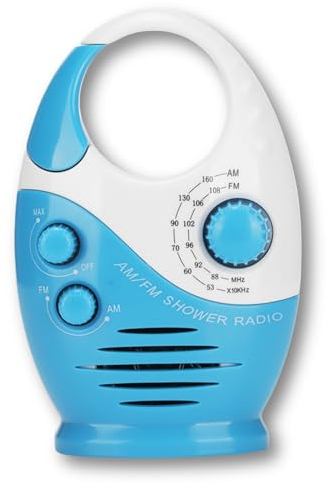 Sxhlseller Radio Portátil, Tipo Gancho, Radio Am FM Azul, Funciona con Pilas, Radio de Ducha Resistente Al Agua con Altavoz Incorporado, Radio Práctica para Transmisión, Música, Noticias