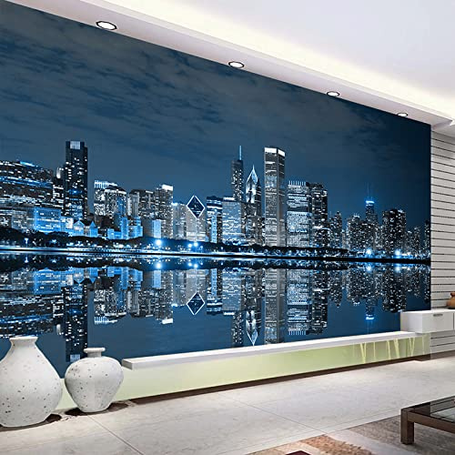 Custom Mural Wallpaper Black and White New York Night View City Building Study Living Room Sofa TV Background 3D Photo Wallpaper*200cmx140cm(78.7x55.1inch)