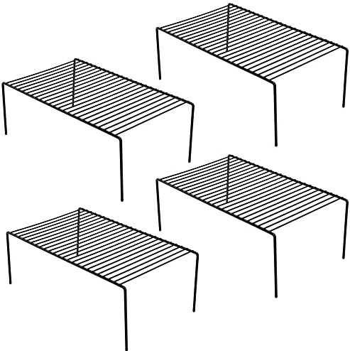 IPEGTOP Küche-Schrank-Organisator, Set von 4 großen (40 x 24 cm) rostfreien Edelstahl-Gitternregalen für Gewürze, Schränke, Arbeitsplatten und Utensilien (Schwarz)