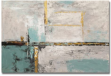 LCDIUDIU Handgemalte Acrylbilder, Grüne Textur Streifen Minimalistisch Abstrakt Modern Handgemalte Ölgemälde Auf Leinwand Für Familie Wand Wohnzimmer Esszimmer Home Art Decor,60X90Cm(24X48