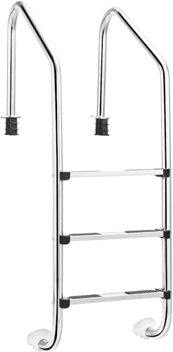 RELAX4LIFE Escalera de Piscina de Acero Inoxidable de 3 Niveles con Pasamanos, Escalera de Entrada de Piscina con Almohadillas Antideslizantes, Carga 150 kg, 63x53x147cm, Plateado