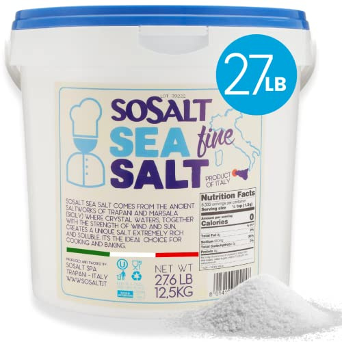 SOSALT DAL MARE DI TRAPANI - Fine Natural Sea Salt, 27.56 lbs (12.5 kg) | Bulk, Foodservice, Resturant, Canning, Brining, BBQ, Asado, Grilling, Trapani Sicilian, Mediterranean, Product of Italy