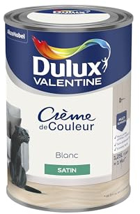 Dulux Valentine Crème de Couleur - Peinture multi-supports intérieure - Satin Blanc 1,25 L