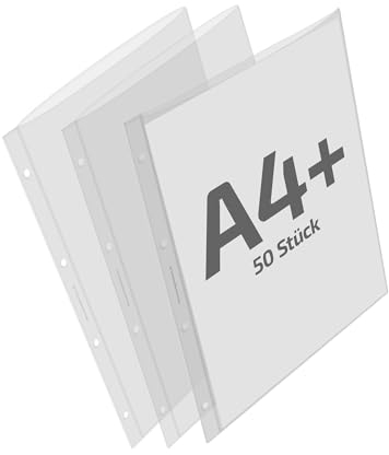 REIF Hamburg 18340G-50 Prospekthüllen A4+, DIN A4 Überformat, 50 Stück aus Green-PE Stärke 0,160 mm, dokumentenecht, oben offen, Dokumentenhülle gelocht für bis zu 80 Blatt, Made in Germany