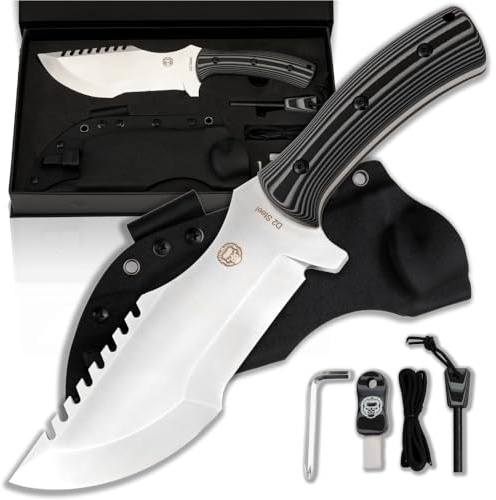 Holtzman's Gorilla Survival Tracker Fixed Blade Hunting & Camping Knife with Fire Starter and Complete Tactical Survival Kit (Black+Grey)
