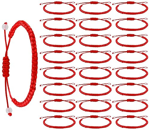 Yolev 24 Stück Rot Seil Armband - Schutz Amulett, Handgefertigtes Freundschaftsband, Knoten Kabbalah Glück Männer Glücksarmband, Damen Freundschaftsbänder Kinder