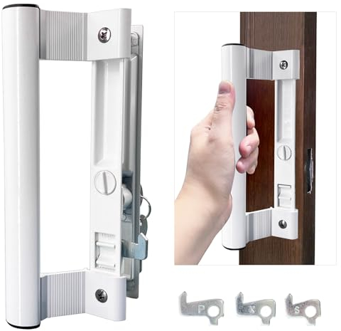 Young Dance Sliding Glass Door Handle Set with Lock - Easy to Install, Fits 1 to 1-1/8 Thick Doors, 6-5/8 Screw Hole Spacing, Perfect Replacement for Old Handle (White)