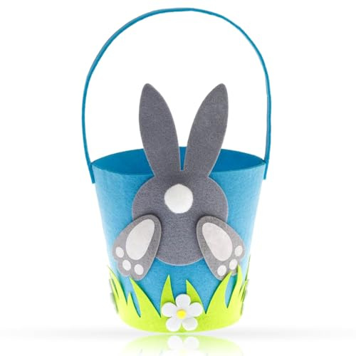 Easter Egg Hunt Baskets for Kids,Felt Basket with Handle,Child Party Craft Gift Basket-Spring Easter Egg Hunt Favour Holders with Bunny Design-Easter Gift Box,Easter Arts Crafts For Kids to Make DIY