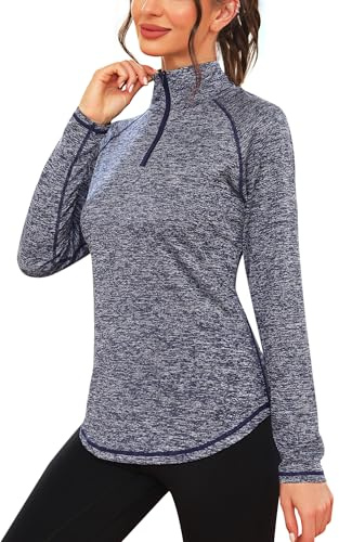 iClosam Womens Long Sleeve Tops 1/4 Zip Polo Shirts UPF 50+ Running T-Shirt Quick Dry Gym Sports Workout Cycling Golf Tops