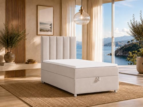 Best For Home Boxspringbett 100 x 200 | Einzelbett mit Bettkasten, Bonnell-Federkern-Matratze und Topper | Premiumqualität Polsterbett | Boxspringbett erhältlich Größen