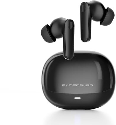 BADENBURG Auricolari wireless AirBeat 1, cuffie intrauricolari Bluetooth 5.3, cancellazione attiva del rumore (ANC), ENC a 4 microfoni, algoritmo di amplificazione dei bassi, driver in titanio da 13 m