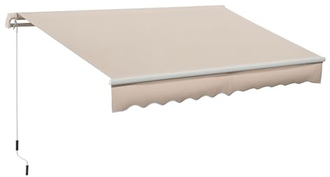 Outsunny Toldo Manual Retráctil 295x200 cm, Toldo Exterior Terraza con Ángulo Ajustable, Brazo Articulado, Montaje a Pared, Estructura de Aluminio, Anti-UV e Impermeable, para Jardín, Beige