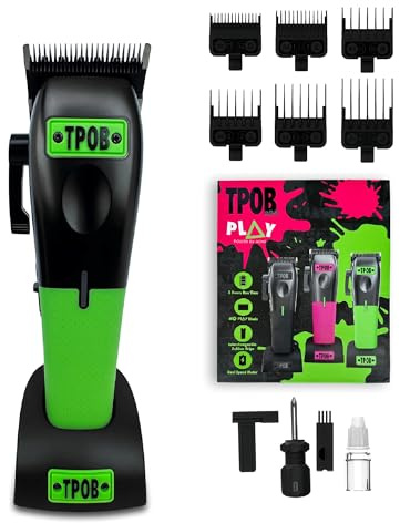 TPOB Play Barber Hair Clippers for Men 7500 RPM with Rubber Green/Black/Pink Grips (Black)