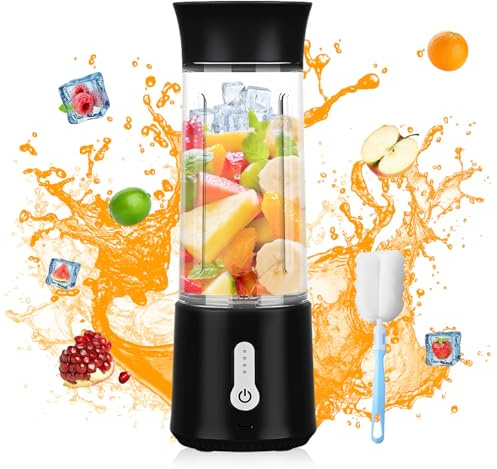Vegena Smoothie Maker, Tragbarer Mixer 500mL, Blender, Schwarz Portable Blender, Wiederaufladbarer 4000 mAh Mixer Smoothie Maker für Saft Shake Smoothie und Babynahrung für Sportarten Outdoor Reisen