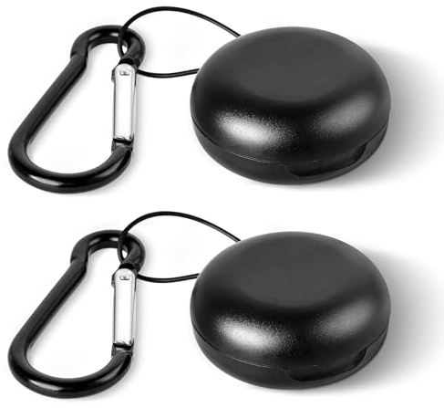 Giantree Lot de 2 étuis ronds pour bouchons d'oreille avec porte-clés, mini étui de rangement portable pour voyage d'affaires, bijoux, pilules (noir)