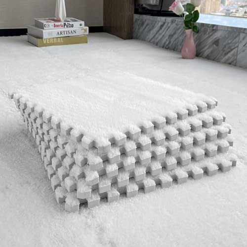 Plush Crawling Mat, 10Pcs Interlocking EVA Foam Floor Tiles, Non slip Jigsaw Cushion Mats Rug 30 * 30 * 1cm For Children's Play Area Baby Infant Bedroom Pet Cage Home Decoration (White)