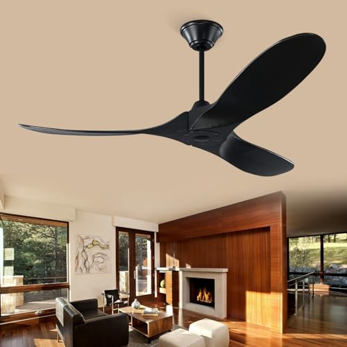 MSHENUED Bauernhaus Rustikaler Deckenventilator Kein Licht, 3-Blatt Holz Propeller Deckenventilator Innen im Freien Schwarz Deckenventilator für Patios Wohnzimmer (Schwarzer Deckenventilator, 178cm)