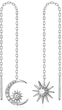LuLiyLdJ Pendientes Mujer Plata, Colgantes Luna Cristal Estrella Larga