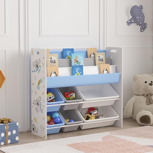 [en.casa] Kinderregal Rødøy Bücherregal für Kinder mit 6 Kisten Spielzeugregal 78 x 86 x 27 cm Spielzeug Aufbewahrung Koala Motiv
