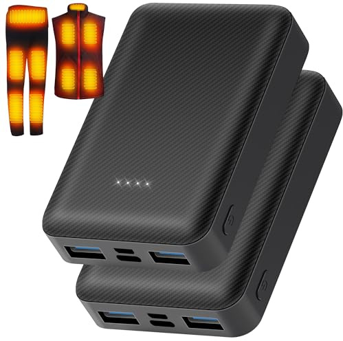 Lot de 2 batteries de rechange 10 000 mAh pour gilet chauffant, veste, pantalon, manteau et sous-vêtements, batterie de rechange pour vêtements chauffants 5 V 2 A