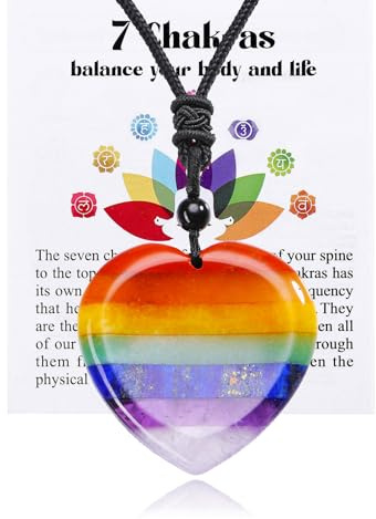 GEHECRST 7 Chakra Halskette Heilsteine Kette Herz Edelstein Anhänger mit Einstellbar Geflochtenes Seil Kristall Halskette Reiki Healing Talisman spirituelle Geschenke (Herzförmig)