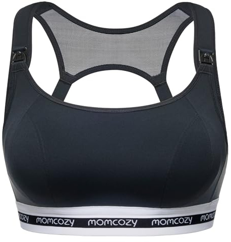 momcozy Soutien Gorge Allaitement FB011, Brassiere Allaitement Sport à Maintien Léger, Soutien Gorge de Grossesse sans Armature avec Coques Rembourrées