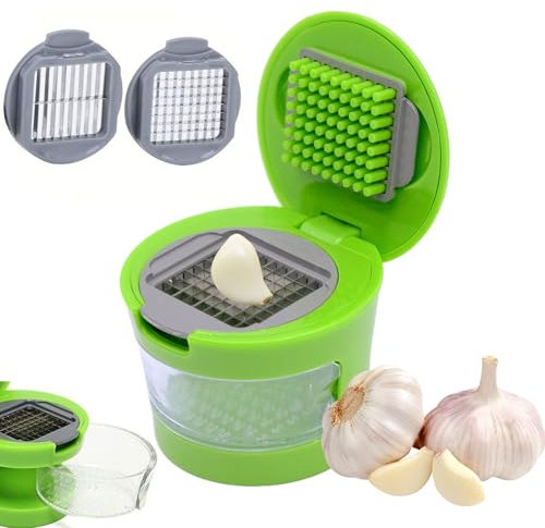TULEBOLIAN Picadora Manual para Ajos y Hierbas, Juego de Prensa Ajos, con Recipiente, para triturar ajo y nueces a diario en la cocina