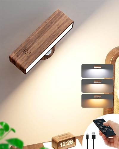 DetarZinLED Battery Operated Wall Lights with Remote,Rechargeable Wall Lamp Wireless, Rotatable Cordless Wall Lights with 3 Color Temperature for Bedroom,Living Room,Bedside Reading 1Pack