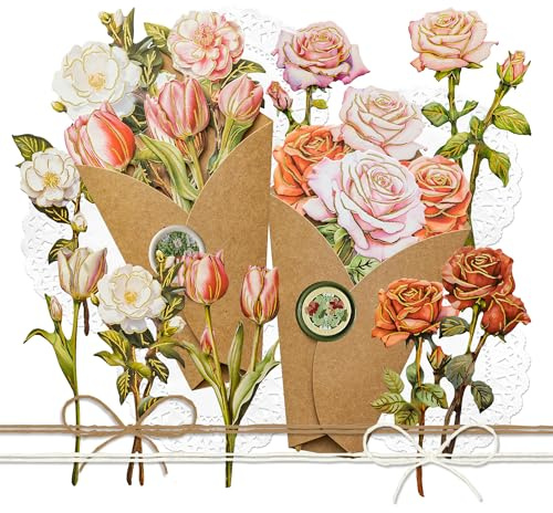 Mayplous Blumenstrauß-Bastelset, DIY-Rosenstrauß aus Papier, dicker Papierausschnitt einer Tulpe mit langem Zweig, Kamelie, Folienprägung, Pfingstrose, gestanzter harter Blumenstrauß (Kary)
