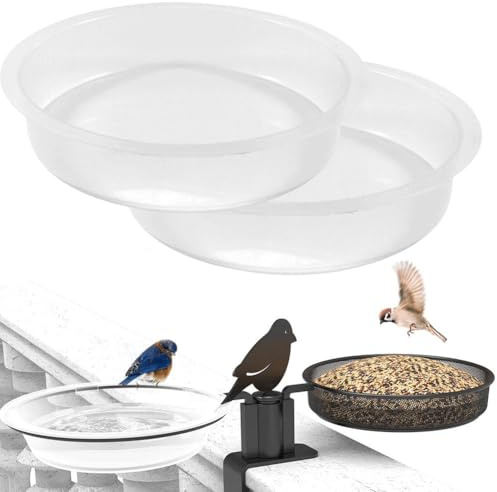 2PCS Plastic Bird Feeding Station With Water Bath Bowl - Replacement Dish Tray for Wild Birds Outside - Garden Round Birdbath