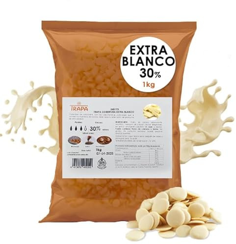 Cobertura Chocolate Blanco Trapa - 1kg Chocolate Blanco con 30% Cacao - Gotas de Chocolate - Choco White Extra