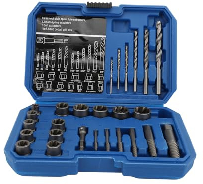 Set di Estrattori a Vite, 26 Pezzi, Kit Multifunzione con Punta Trapano Sinistra per Rimozione Dadi e Bulloni Esagonali