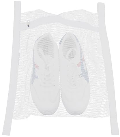 Hobbspring 1pc Shoe Mesh Laundry Bags White Shoe Washer And Dryer Bag Large Honeycomb Mesh Shoe Bags with Zipper and Strap for Sneakers Clothing Machine Washing Dryer