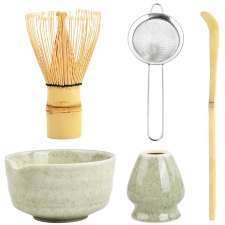 Matcha Set Te Matcha Kit Juego Completo de Ceremonia Matcha Japonés con Batidor Bambu Matcha Porta Batidor Cuenco de Matcha de Cerámica Cuchara de Té para Preparar Matcha Tradicional (verde)