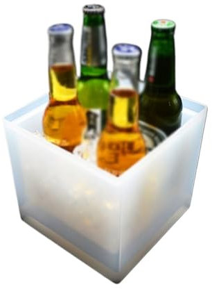 MRKU LED-beleuchteter Eiskübel, quadratischer EIS-Weinkühler aus Kunststoff, transparenter Koks-Bierkübel, sturzsicherer Sektkübel