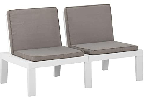 LVHUIDEH Gartenbank mit Auflagen, 2-Sitzer Sitzbank, Gartenmöbel aus Kunststoff, Balkonbank für Terrasse Garten Outdoor, 130 x 65 x 70 cm