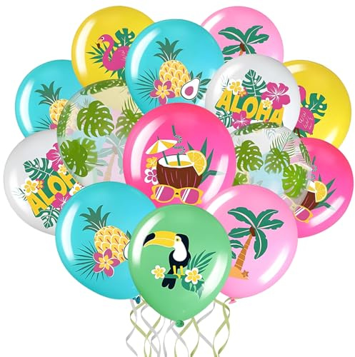 Hawaii Luftballons, RosyFate 50 Stück Luftballons Bunt, Hawaii Deko, Luftballon Sommerparty, Flamingo Deko, Party Balloons Set, für Pool Strand kindergeburtstag
