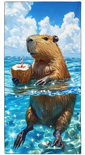 YISUMEI Kokosnuss-Capybara Strandtuch XXL 180x90cm - Schnelltrocknendes Mikrofaserhandtuch mit Tasche, Saugstark Sandfrei - Leichtes Reisehandtuch für Strand, Pool