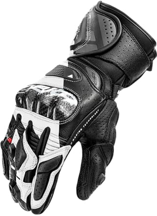SHIMA RS-3 Motorrad Handschuhe Herren Leder Lange Sommer Motorradhandschuhe Schutz Touchscreen Touren Lederhandschuhe Motorcycle Belüftet Verstärkt Scheibenwischer (Männer, Weiß, L)