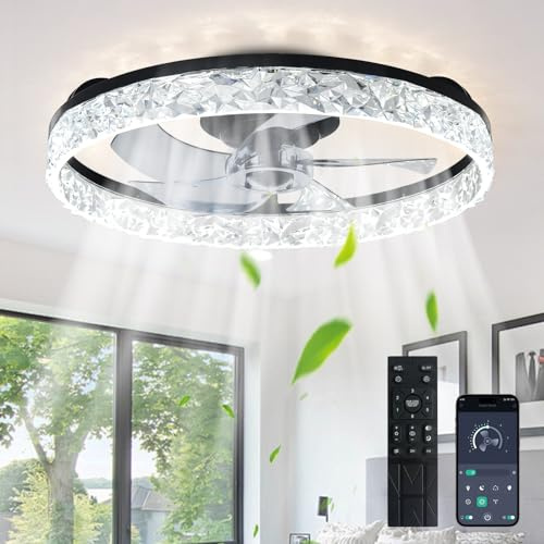 Depuley Deckenventilator mit Licht und Fernbedienung: Deckenventilator 50,8 cm (20 Zoll), Low Profile, mit 6 Geschwindigkeiten – 3000 – 6500 K, dimmbar, LED, Fandelier für Schlafzimmer und Wohnzimmer