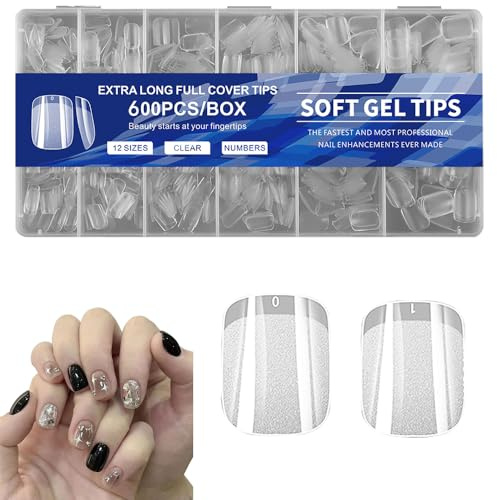 XFSRG 600 Pièces Faux Ongles Capsules Américaines 12 Tailles Ongles Kit Capsule Americaine Ongle pour Extensions Bricolage DIY Nail Art Salons (Set B)