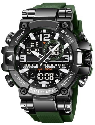Montre de sport étanche pour homme - Affichage numérique analogique - Style militaire - Grand cadran - Montre unique avec chronomètre LED - Compte à rebours - Alarme double fuseau